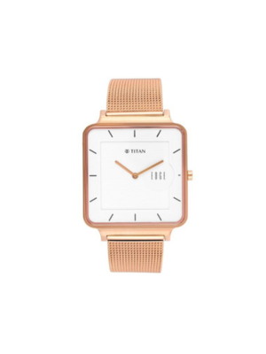 Men’s Rose Gold Square Dial Stainless Steel Watch | White Dial Premium Watch