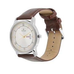 Men’s Brown Leather Strap Analog Watch | White Dial Premium Classic Wrist Watch