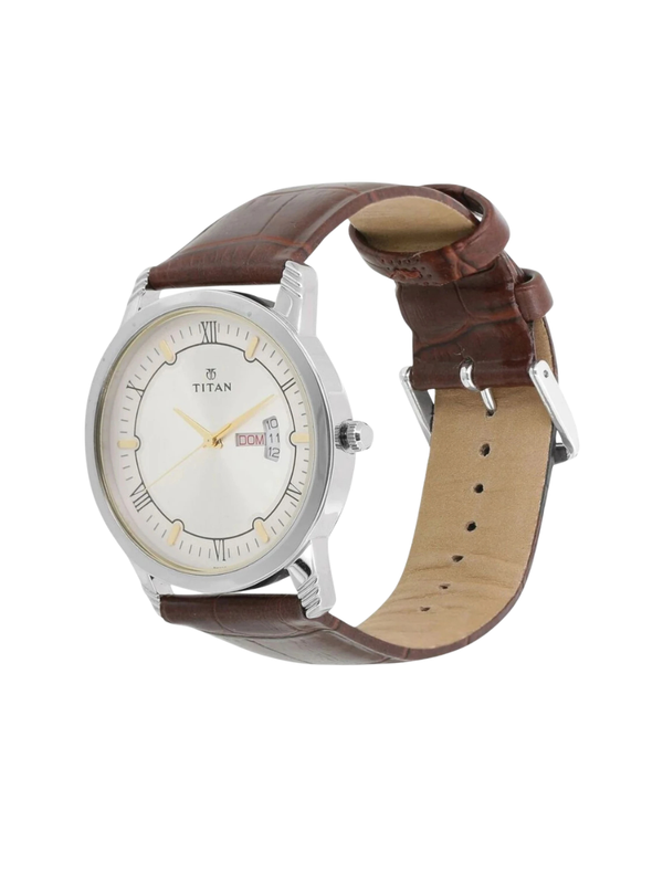 Men’s Brown Leather Strap Analog Watch | White Dial Premium Classic Wrist Watch