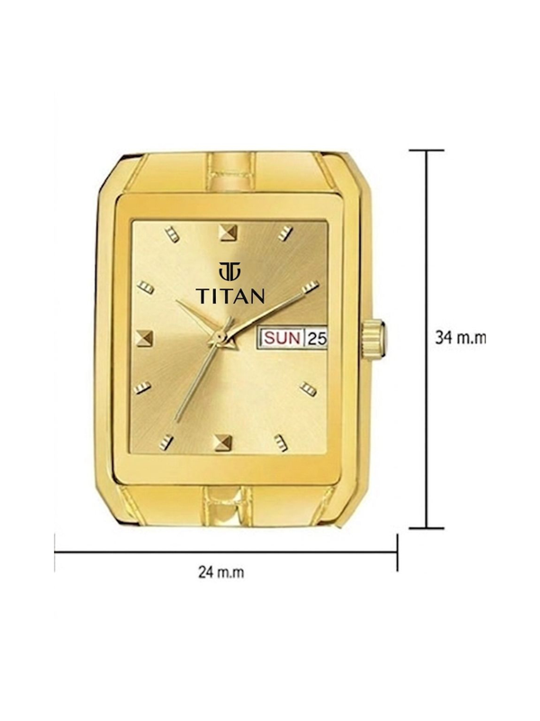 Titan Men’s Gold Stainless Steel Rectangular Analog Watch | Champagne Dial Premium Wrist Watch