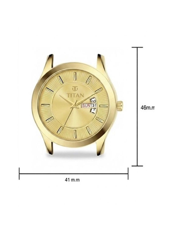 Titan Men’s Brown Leather Strap Analog Watch | Champagne Dial Gold-Tone Premium Wrist Watch