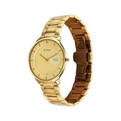 Men’s Gold Tone Analog Watch with Champagne Dial | Premium Stainless Steel Wrist Watch