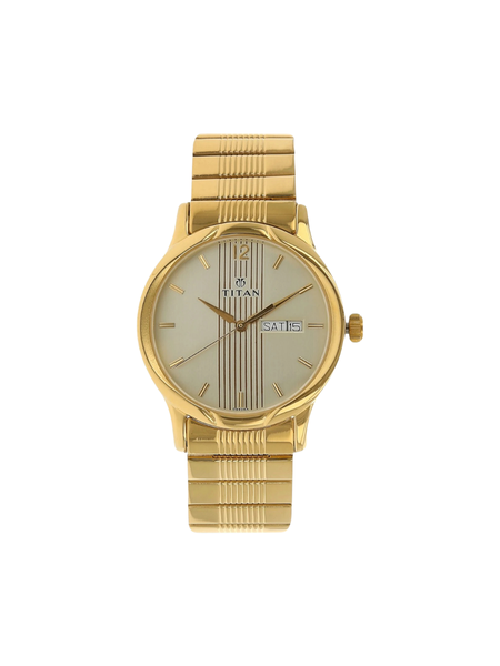 Men’s Gold Stainless Steel Analog Watch | Champagne Dial Premium Elegant Wrist Watch