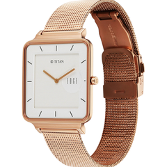 Men’s Rose Gold Square Dial Stainless Steel Watch | White Dial Premium Watch