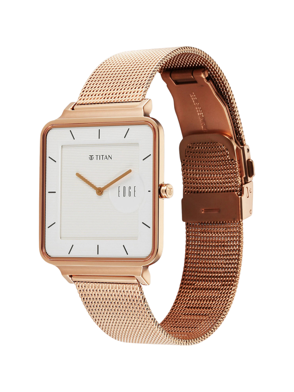 Men’s Rose Gold Square Dial Stainless Steel Watch | White Dial Premium Watch