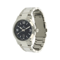 Men’s Silver Stainless Steel Analog Watch | Black Dial Premium Elegant Wrist Watch
