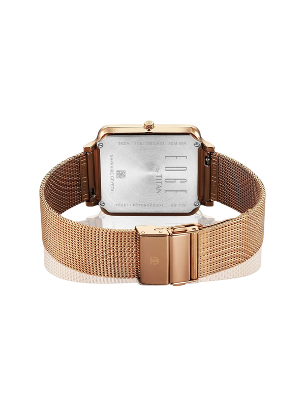 Men’s Rose Gold Square Dial Stainless Steel Watch | White Dial Premium Watch