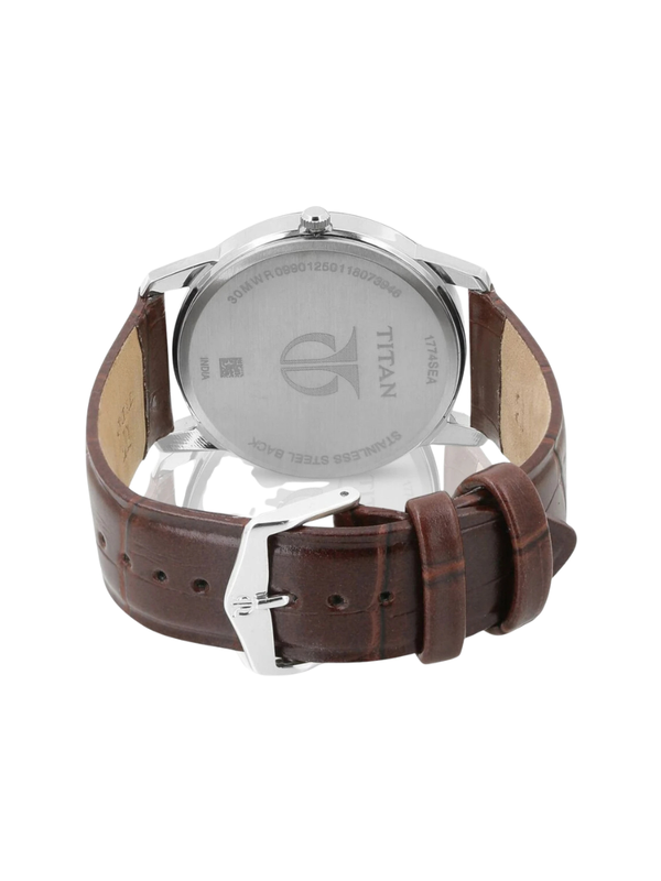 Men’s Brown Leather Strap Analog Watch | White Dial Premium Classic Wrist Watch