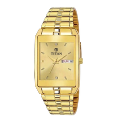 Titan Men’s Gold Stainless Steel Rectangular Analog Watch | Champagne Dial Premium Wrist Watch