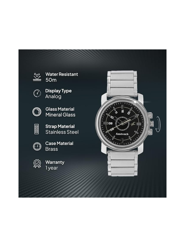 Men’s Premium Analog Watch | Stylish Black Dial Stainless Steel Wrist Watch
