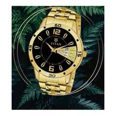Titan Men’s Gold Stainless Steel Analog Watch | Black Dial Premium Luxury Wrist Watch