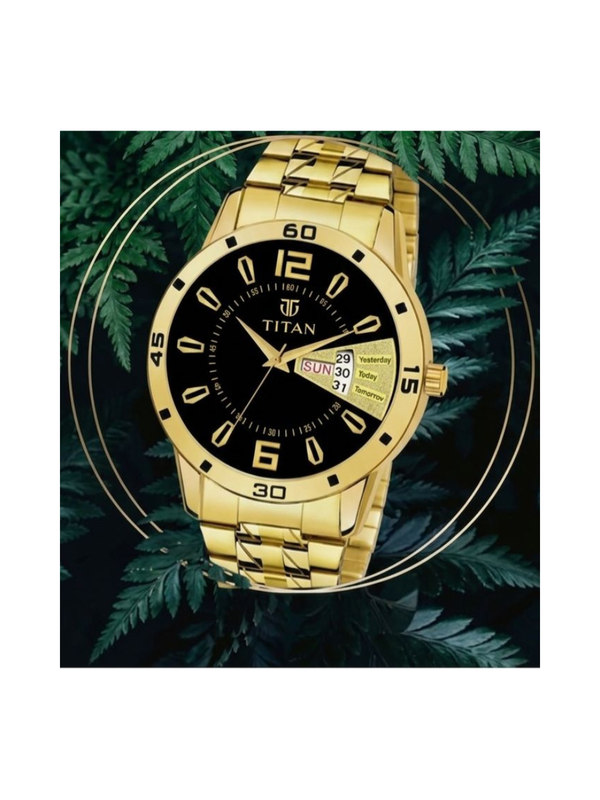 Titan Men’s Gold Stainless Steel Analog Watch | Black Dial Premium Luxury Wrist Watch