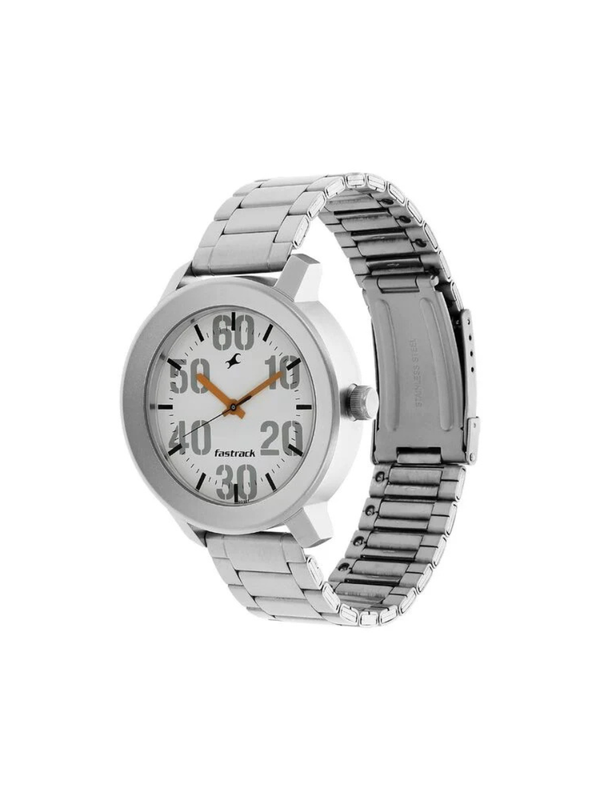 Men’s Silver Stainless Steel Analog Watch | Premium White Dial Elegant Wrist Watch