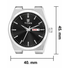 Titan Men’s Silver Stainless Steel Analog Watch | Black Dial Premium Day & Date Wrist Watch