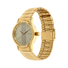 Men’s Gold Stainless Steel Analog Watch | Champagne Dial Premium Elegant Wrist Watch