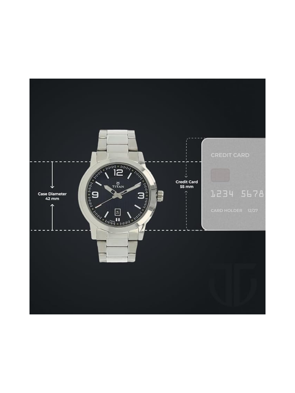Men’s Silver Stainless Steel Analog Watch | Black Dial Premium Elegant Wrist Watch