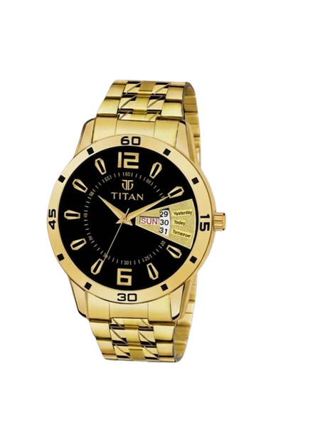 Titan Men’s Gold Stainless Steel Analog Watch | Black Dial Premium Luxury Wrist Watch