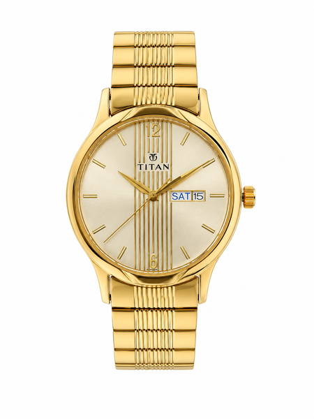 Men’s Gold Stainless Steel Analog Watch | Champagne Dial Premium Elegant Wrist Watch