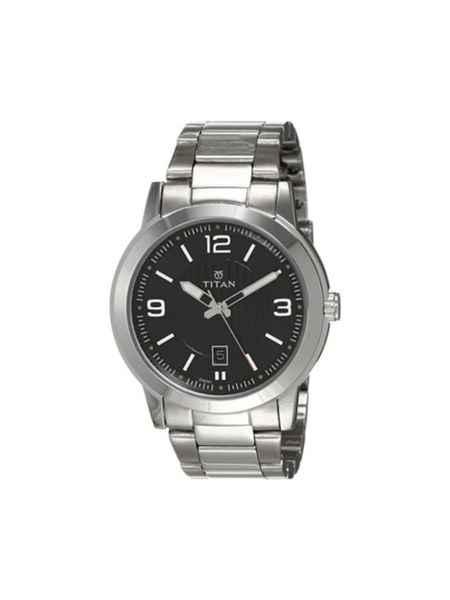 Men’s Silver Stainless Steel Analog Watch | Black Dial Premium Elegant Wrist Watch