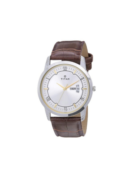 Men’s Brown Leather Strap Analog Watch | White Dial Premium Classic Wrist Watch