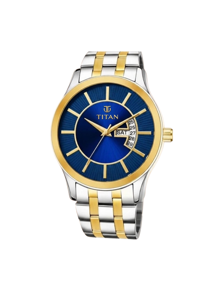 Titan Men’s Blue Dial Two-Tone Stainless Steel Analog Watch | Gold & Silver Premium Wrist Watch