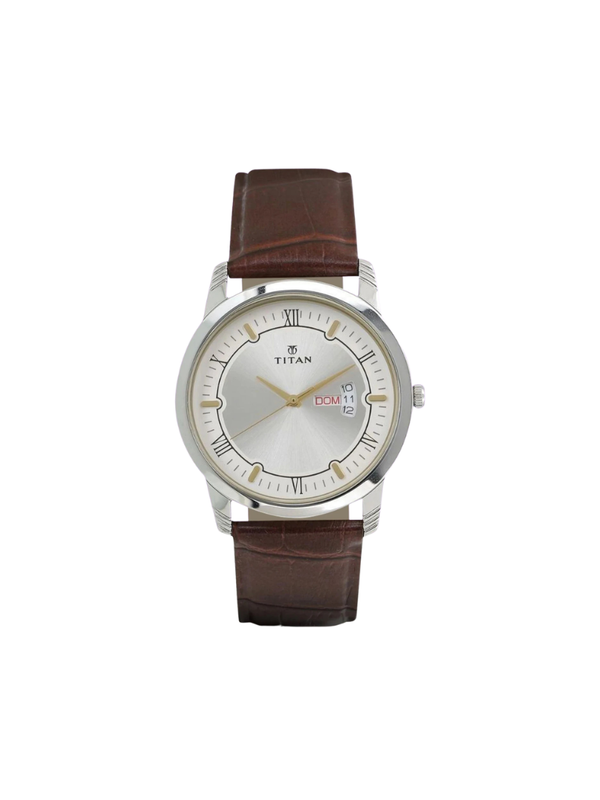 Men’s Brown Leather Strap Analog Watch | White Dial Premium Classic Wrist Watch