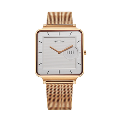 Men’s Rose Gold Square Dial Stainless Steel Watch | White Dial Premium Watch