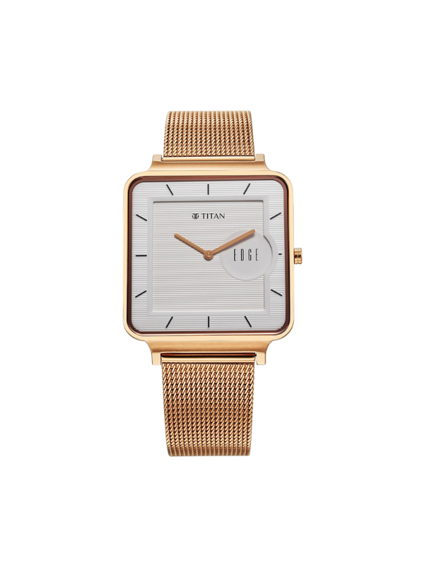 Men’s Rose Gold Square Dial Stainless Steel Watch | White Dial Premium Watch