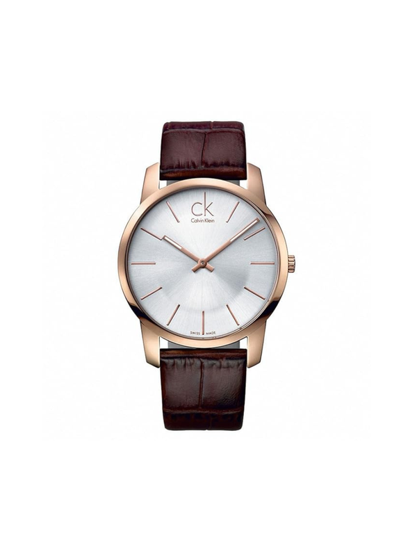 Men’s Premium Watch – Silver Dial, Brown Leather Strap, Rose Gold Case