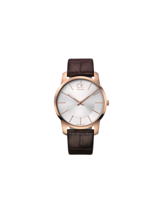 Men’s Premium Watch – Silver Dial, Brown Leather Strap, Rose Gold Case